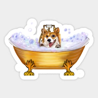 Corgi dog spa day- corgi puppy in luxurious bubble bath. Cute puppy love ! Sticker